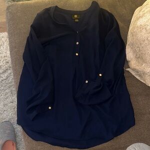 JM Collection Deep Blue Blouse with Button Accents